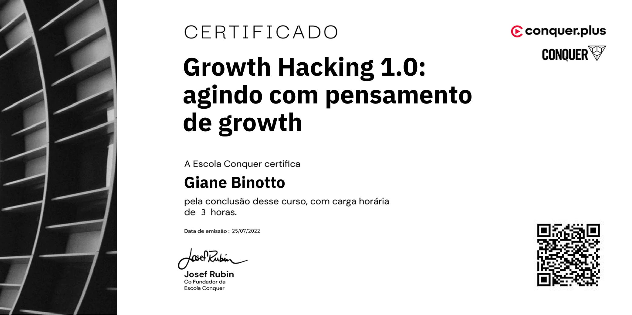 Certificado de Growth Hacking 1.0: agindo com pensamento de growth